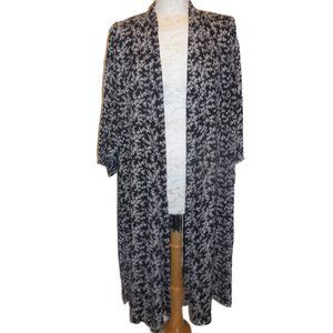 Kimono Duster Coat NEW MEDIUM Black-White Floral Lightweight Cardigan Summer